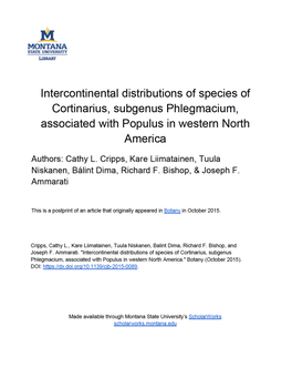 Intercontinental Distributions of Species of Cortinarius, Subgenus Phlegmacium, Associated with Populus in Western North America