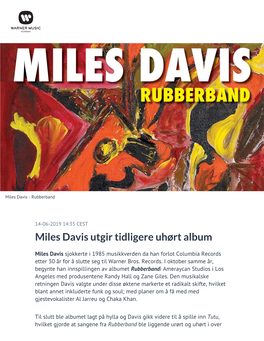 Miles Davis Utgir Tidligere Uhørt Album