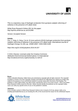 Hydrogen Production from Pyrolysis Catalytic Reforming of Cellulose in the Presence of K Alkali Metal