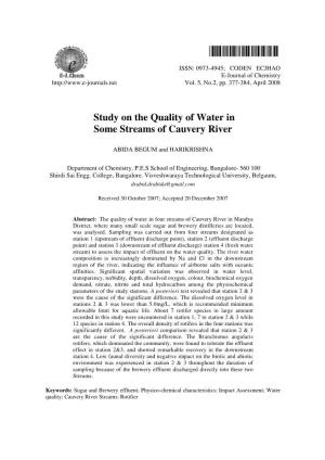 Study on the Quality of Water in Some Streams of Cauvery River