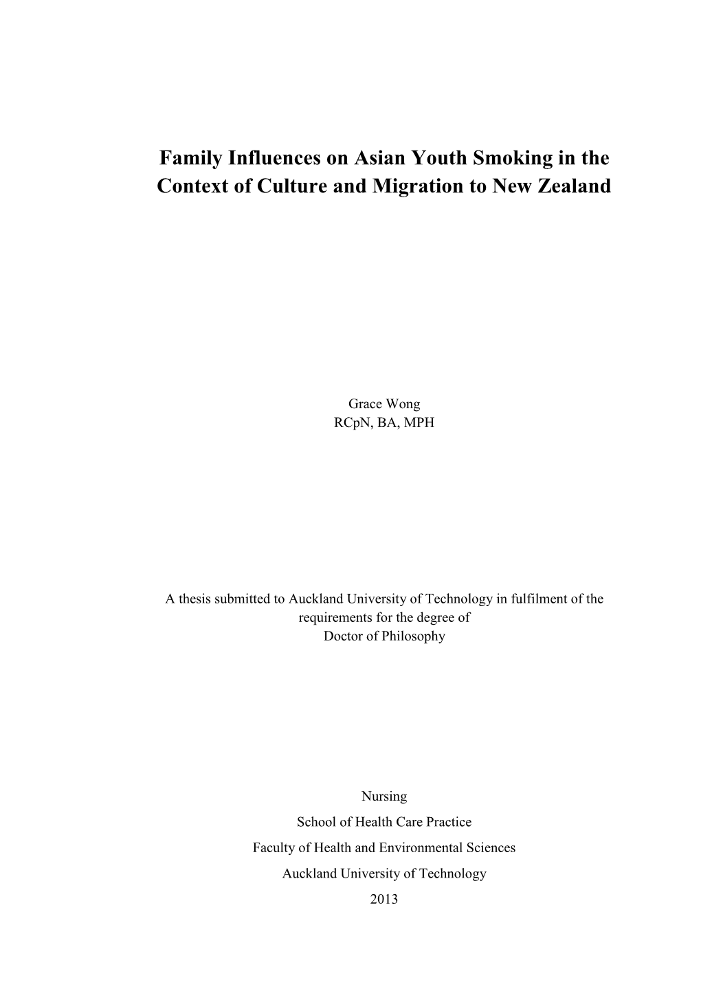 Family Influences on Asian Youth Smoking in the Context of Culture and Migration to New Zealand