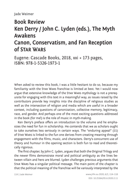 Book Review Ken Derry / John C. Lyden (Eds.), the Myth Awakens