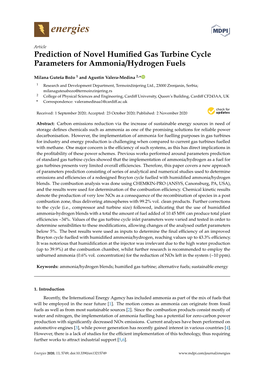 Prediction of Novel Humified Gas Turbine Cycle Parameters for Ammonia/Hydrogen Fuels