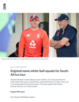 England Name White-Ball Squads for South Africa Tour