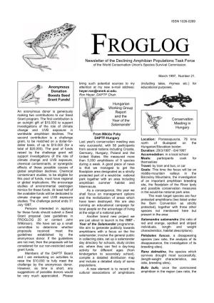 FROGLOG 20 Or Contact John Are Just About to Launch Is the 1997 - Salamandra Salamandra (The Ratio of Wilkinson)