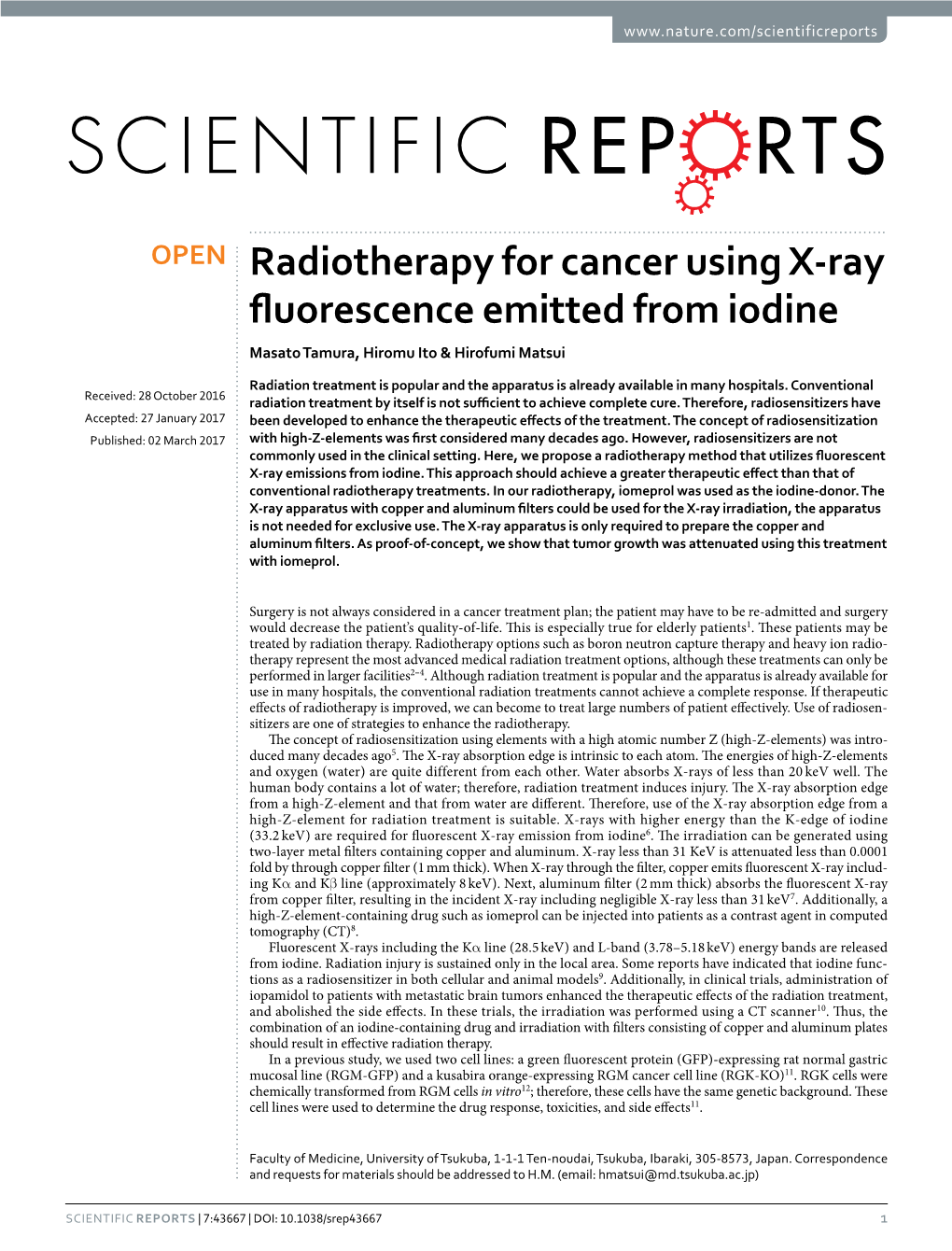 Radiotherapy for Cancer Using X-Ray Fluorescence Emitted from Iodine ...