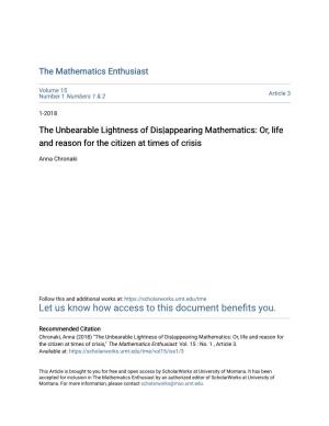 The Unbearable Lightness of Dis|Appearing Mathematics: Or, Life and Reason for the Citizen at Times of Crisis