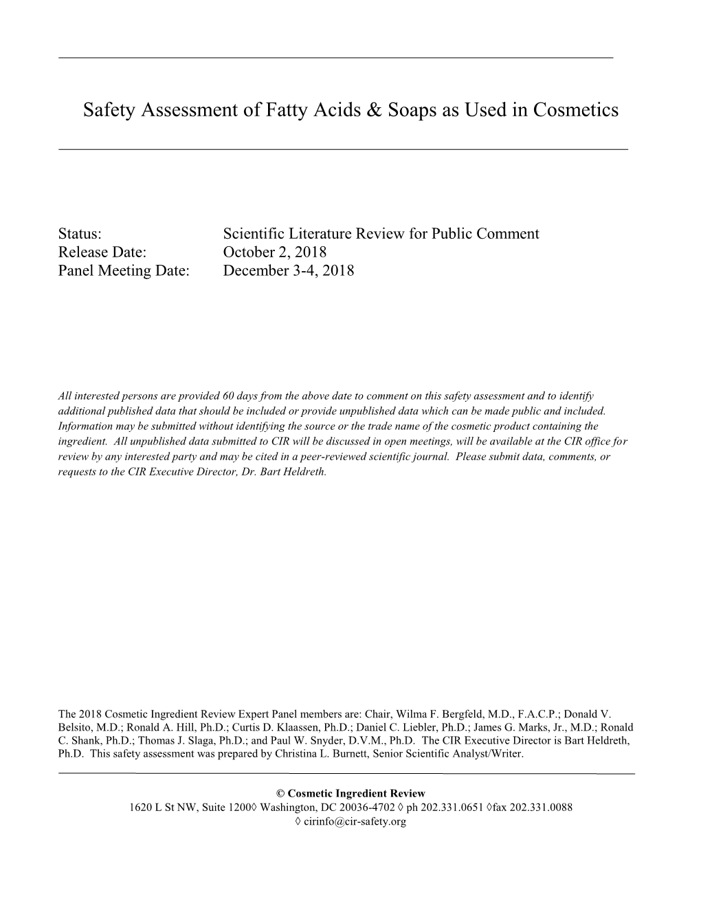 Safety Assessment of Fatty Acids & Soaps As Used in Cosmetics