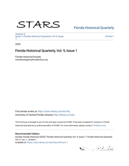 Florida Historical Quarterly, Vol. 9, Issue 1