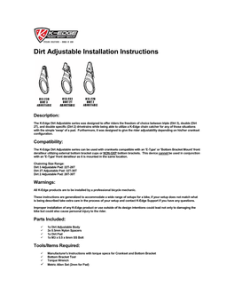Dirt Adjustable Installation Instructions