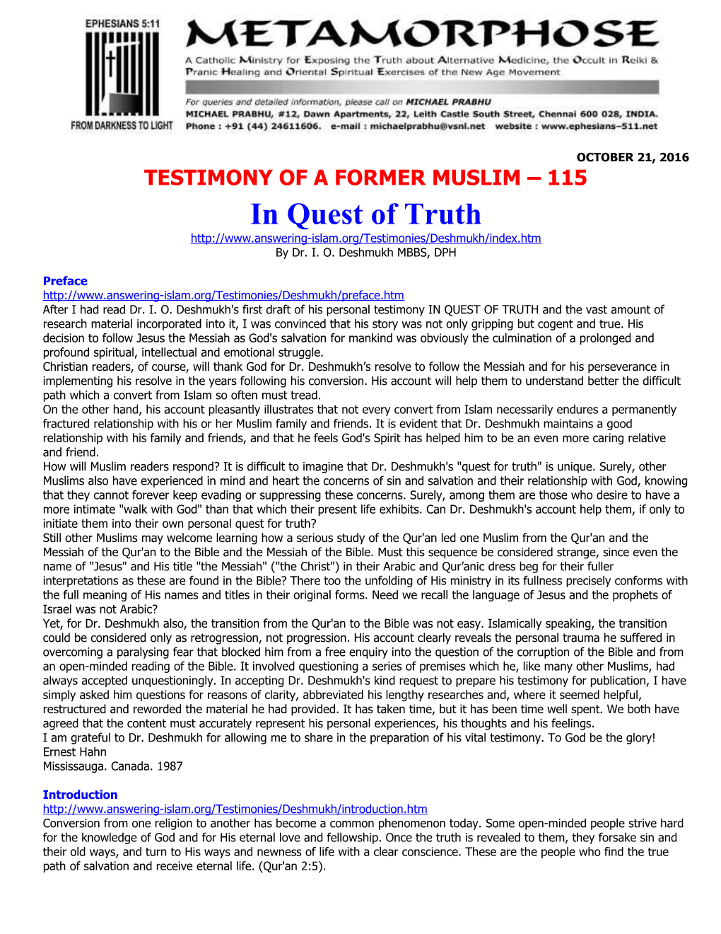 Testimony of a Former Muslim 115