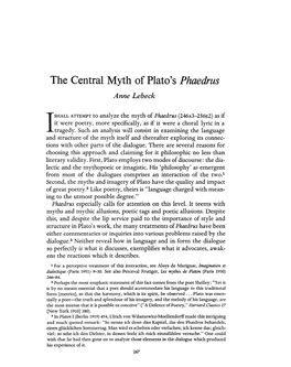 The Central Myth of Plato's Phaedrus Anne Lebeck