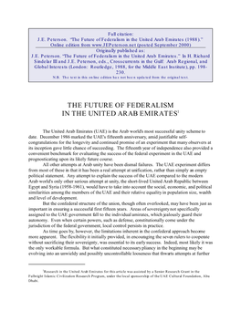 The Future of Federalism in the United Arab Emirates.” in H