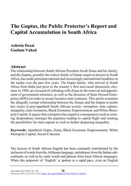 The Guptas, the Public Protector's Report and Capital Accumulation In