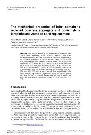 The Mechanical Properties of Brick Containing Recycled Concrete Aggregate and Polyethylene Terephthalate Waste As Sand Replacement