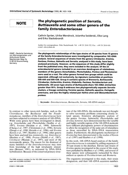 The Phylogenetic Position of Serratia, Buttiauxella and Some Other Genera