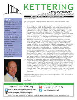 KETTERING Intercom a Newsletter for the Kettering Seventh-Day Adventist Church Volume 36, No