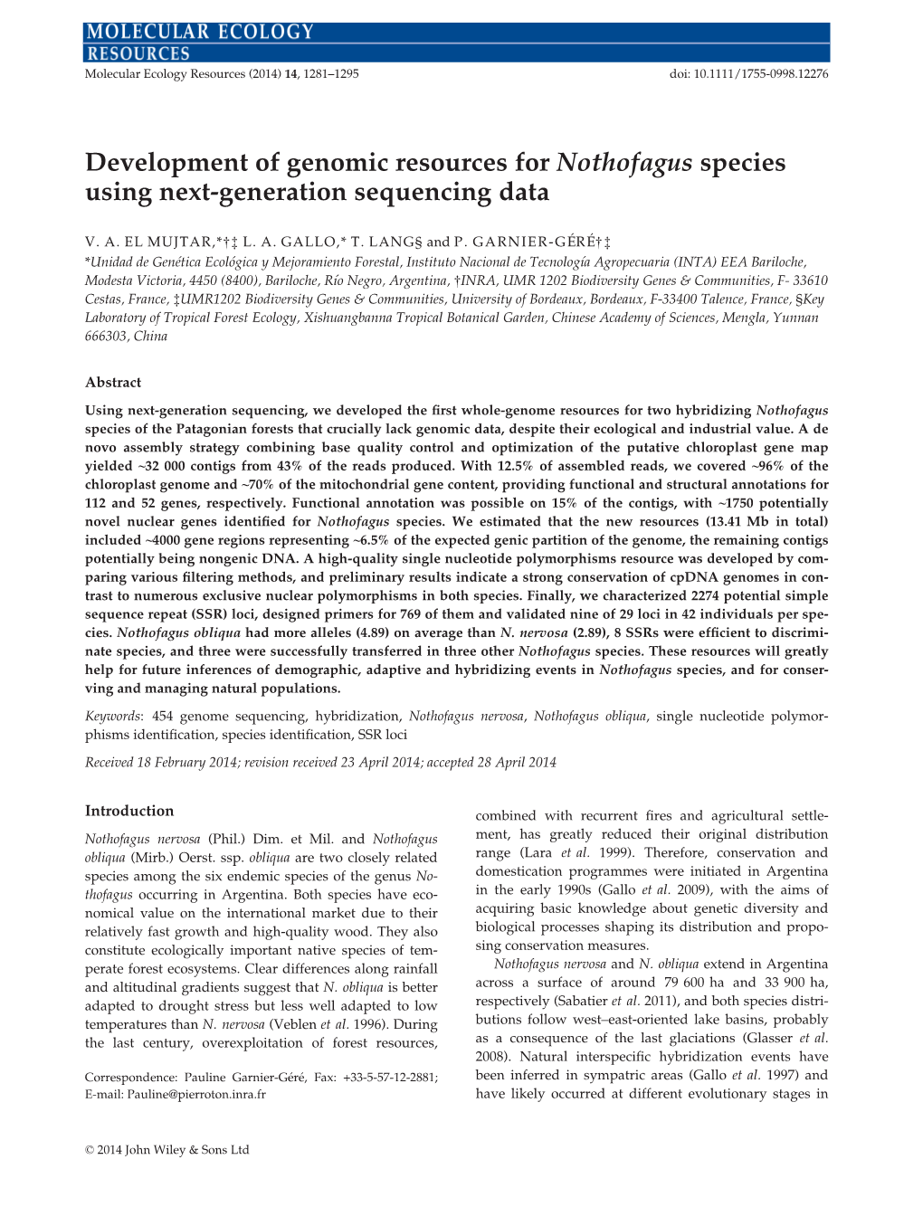 Development of Genomic Resources for Nothofagus Species Using Next-Generation Sequencing Data