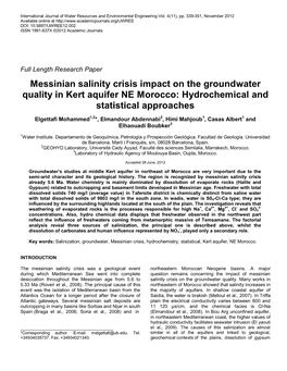 Messinian Salinity Crisis Impact on the Groundwater Quality in Kert Aquifer NE Morocco: Hydrochemical and Statistical Approaches
