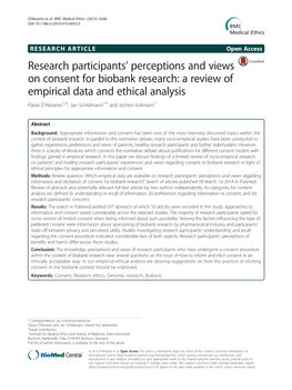 Research Participants' Perceptions and Views on Consent for Biobank Research: a Review of Empirical Data and Ethical Analysis