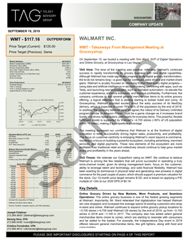 Wmt - $117.16 Outperform Walmart Inc