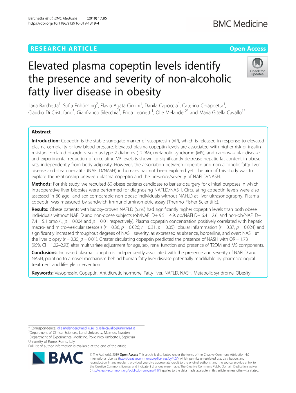 Elevated Plasma Copeptin Levels Identify the Presence and Severity Of