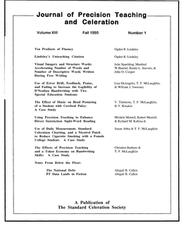 Journal of Precision Teaching and Celeration Volume 13, Issue 1