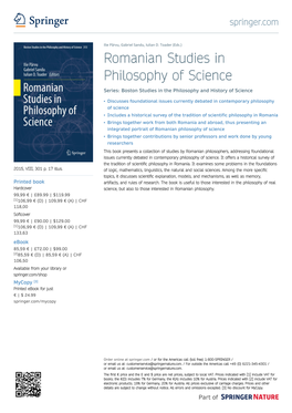 Romanian Studies in Philosophy of Science Series: Boston Studies in the Philosophy and History of Science