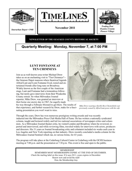 Quarterly Meeting: Monday, November 7, at 7:00 PM