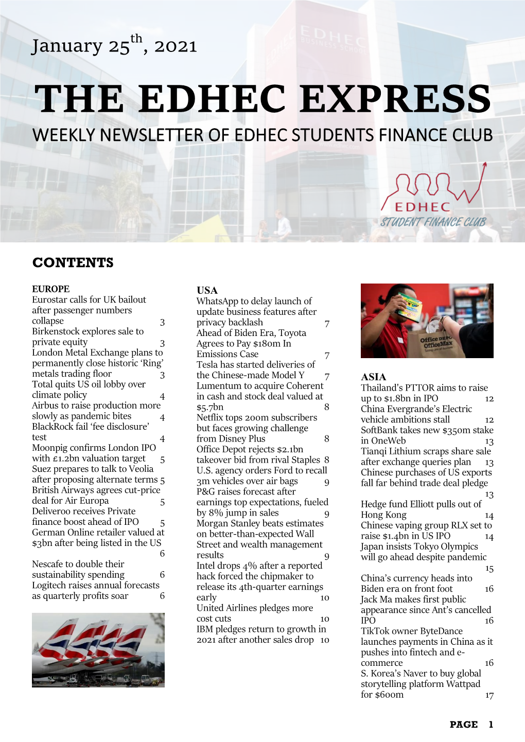The Edhec Express Weekly Newsletter of Edhec Students Finance Club