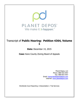 Transcript of Public Hearing: Petition 4364, Volume 1