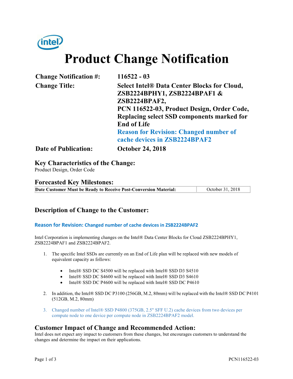 Product Change Notification