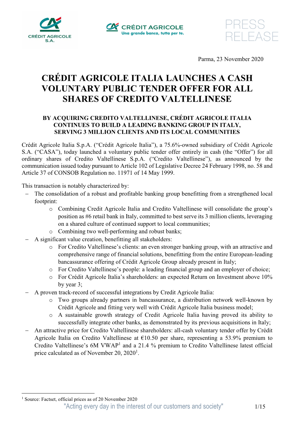 Credit Agricole Italia S.P.A