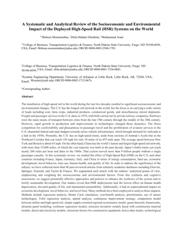 A Systematic and Analytical Review of the Socioeconomic and Environmental Impact of the Deployed High-Speed Rail (HSR) Systems on the World