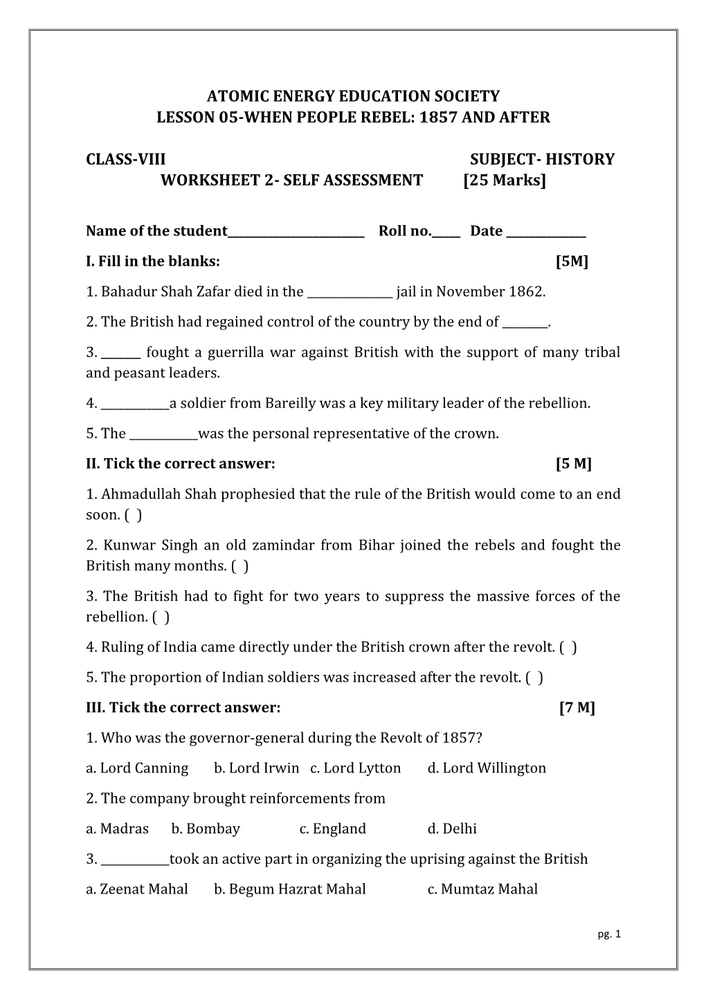 WORKSHEET 2- SELF ASSESSMENT [25 Marks]