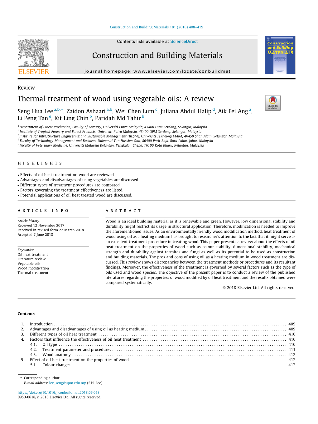 Thermal Treatment of Wood Using Vegetable Oils: a Review