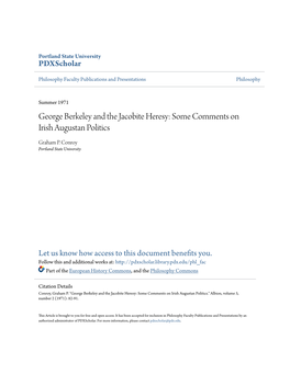 George Berkeley and the Jacobite Heresy: Some Comments on Irish Augustan Politics
