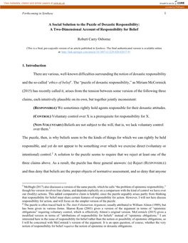 A Social Solution to the Puzzle of Doxastic Responsibility: a Two-Dimensional Account of Responsibility for Belief