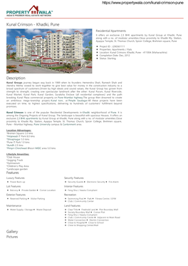 Khadki, Pune Residential Apartments It Offers an Exclusive 2,3 BHK Apartments by Kunal Group at Khadki, Pune Along with a No