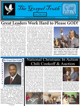 The Gospel Truth NC I a Free Take One Volume I Issue 3 Published by the National Christians in Action March 2011
