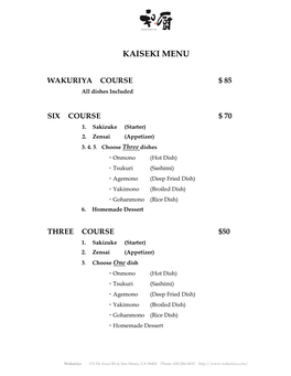 Kaiseki Menu