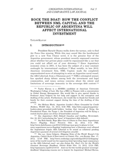 How the Conflict Between Nml Capital and the Republic of Argentina Will Affect International Investment