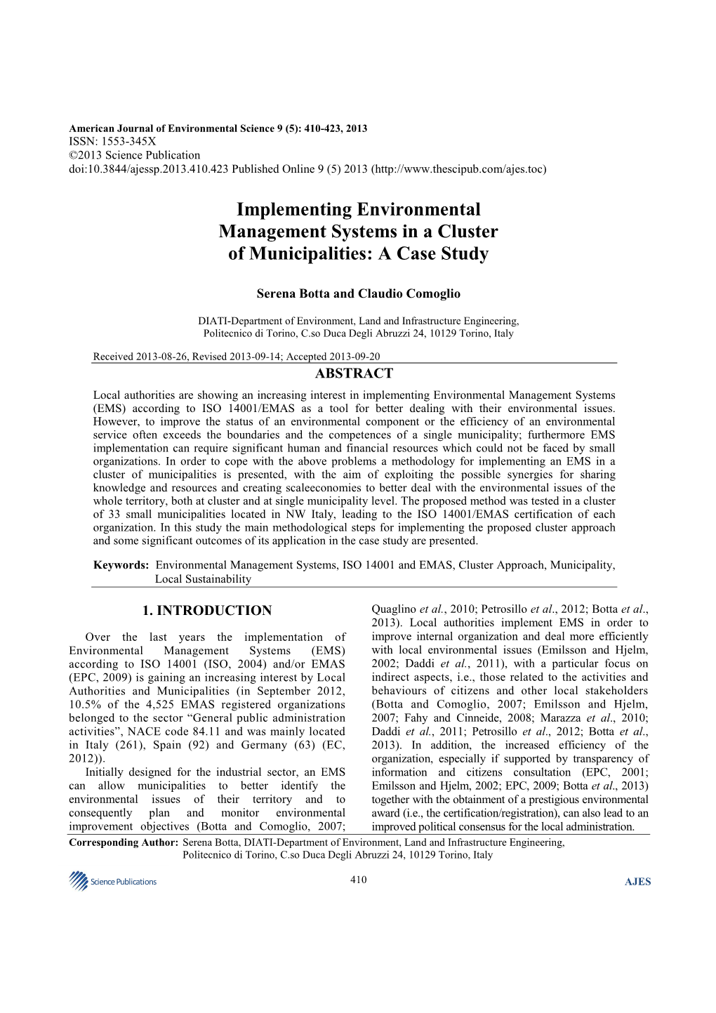 Implementing Environmental Management Systems in a Cluster of Municipalities: a Case Study