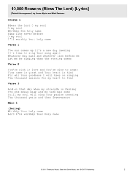 10,000 Reasons (Bless the Lord) [Lyrics] [Default Arrangement] by Jonas Myrin and Matt Redman