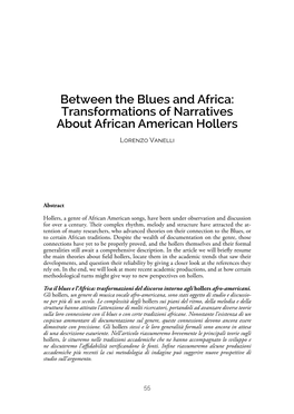 Between the Blues and Africa: Transformations of Narratives About African American Hollers Lorenzo Vanelli