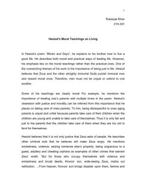 1 Rubaiyat Khan 21H.301 Hesiod's Moral Teachings on Living In