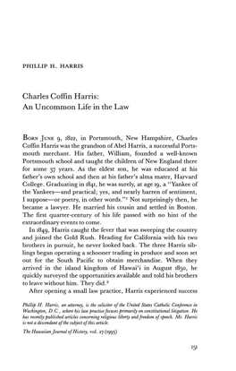 Charles Coffin Harris: an Uncommon Life in the Law