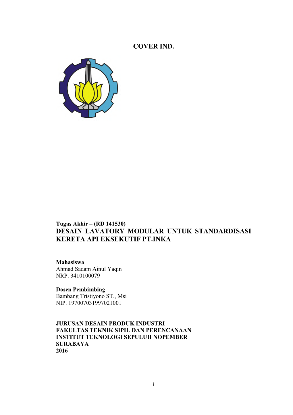 Desain Lavatory Modular Untuk Standardisasi Kereta Api Eksekutif Pt.Inka