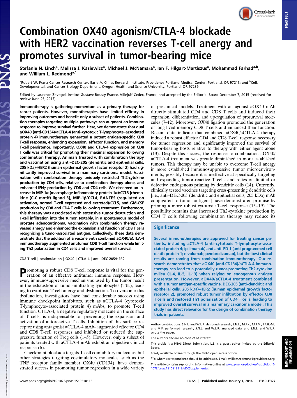 Combination OX40 Agonism/CTLA-4 Blockade with HER2 Vaccination