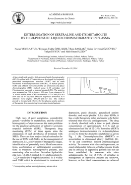 Determination of Sertraline and Its Metabolite by High-Pressure Liquid Chromatography in Plasma